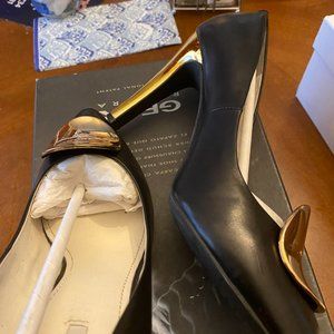 Black Leather heels with Gold heels